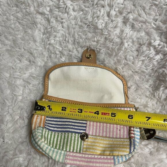 Dooney & Bourke pastel multi color Striped Wristlet tan leather strap. - Picture 5 of 7